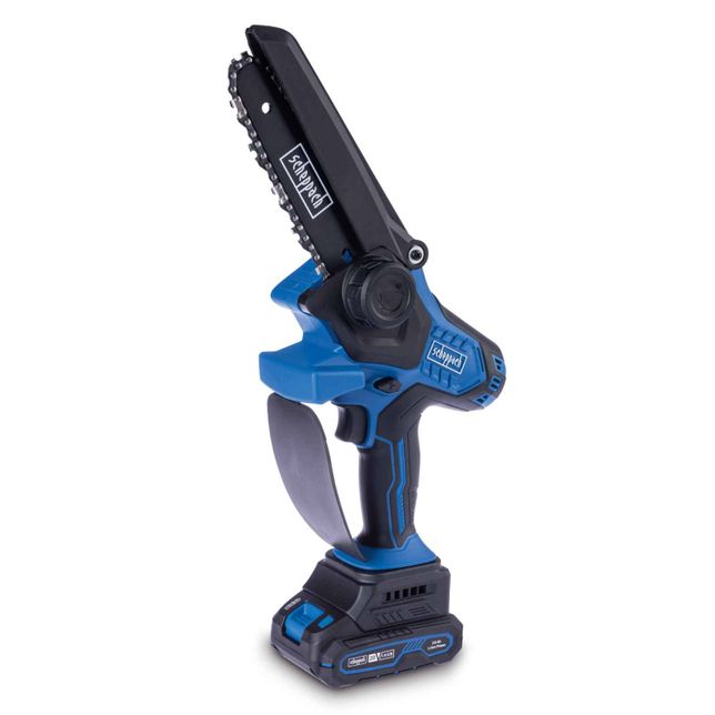 Scheppach cordless pruner, handheld and portable for precise cutting.